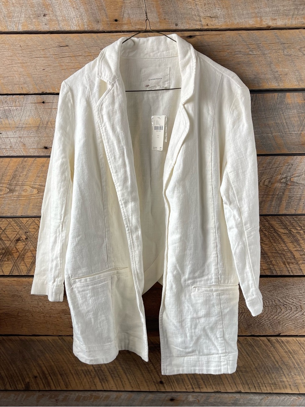 Anthropologie Linen Blend Open Front Blazer Tulip Hem Back Jacket Cream Size 6 - Picture 4 of 16